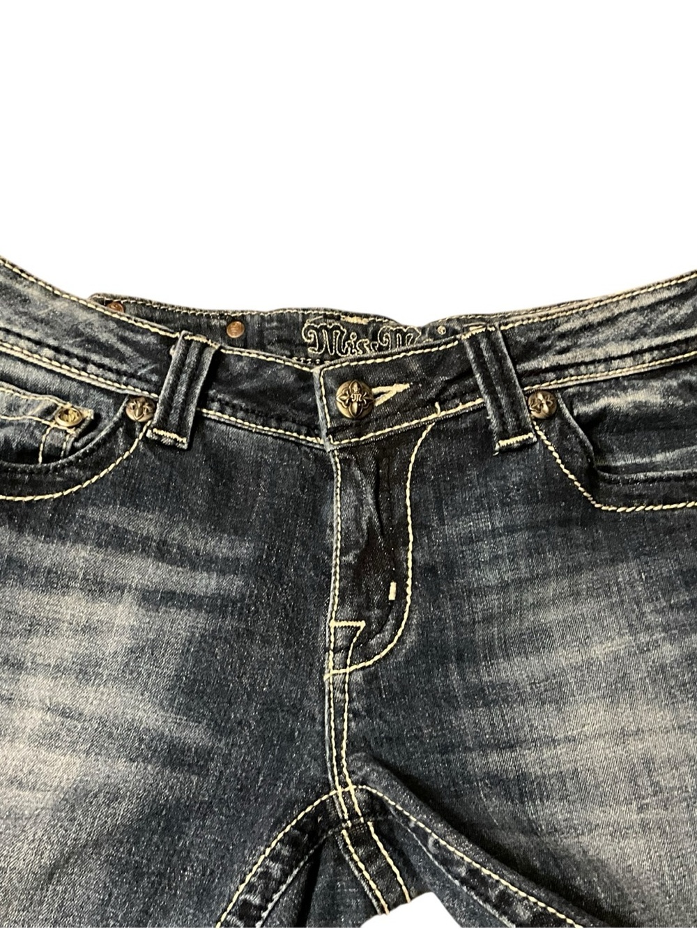Miss Me Womens Bootcut Jeans 31 Dark Wash Stretch Denim Aztec Embroidered EUC - Picture 5 of 13